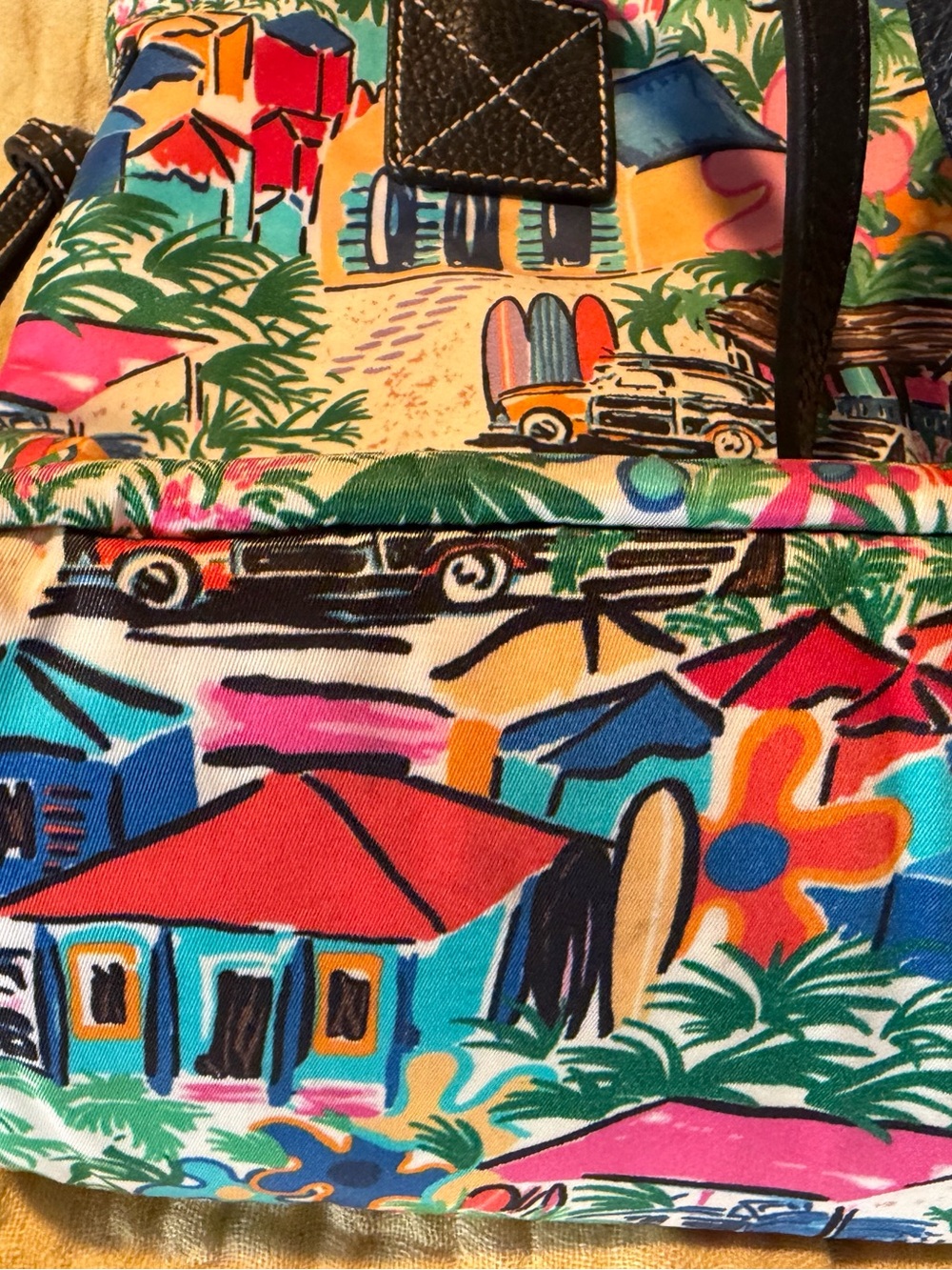 Dooney & Bourke Tropical Island Print Tote Shoulder Bag Colorful Resort Scene - Picture 5 of 16